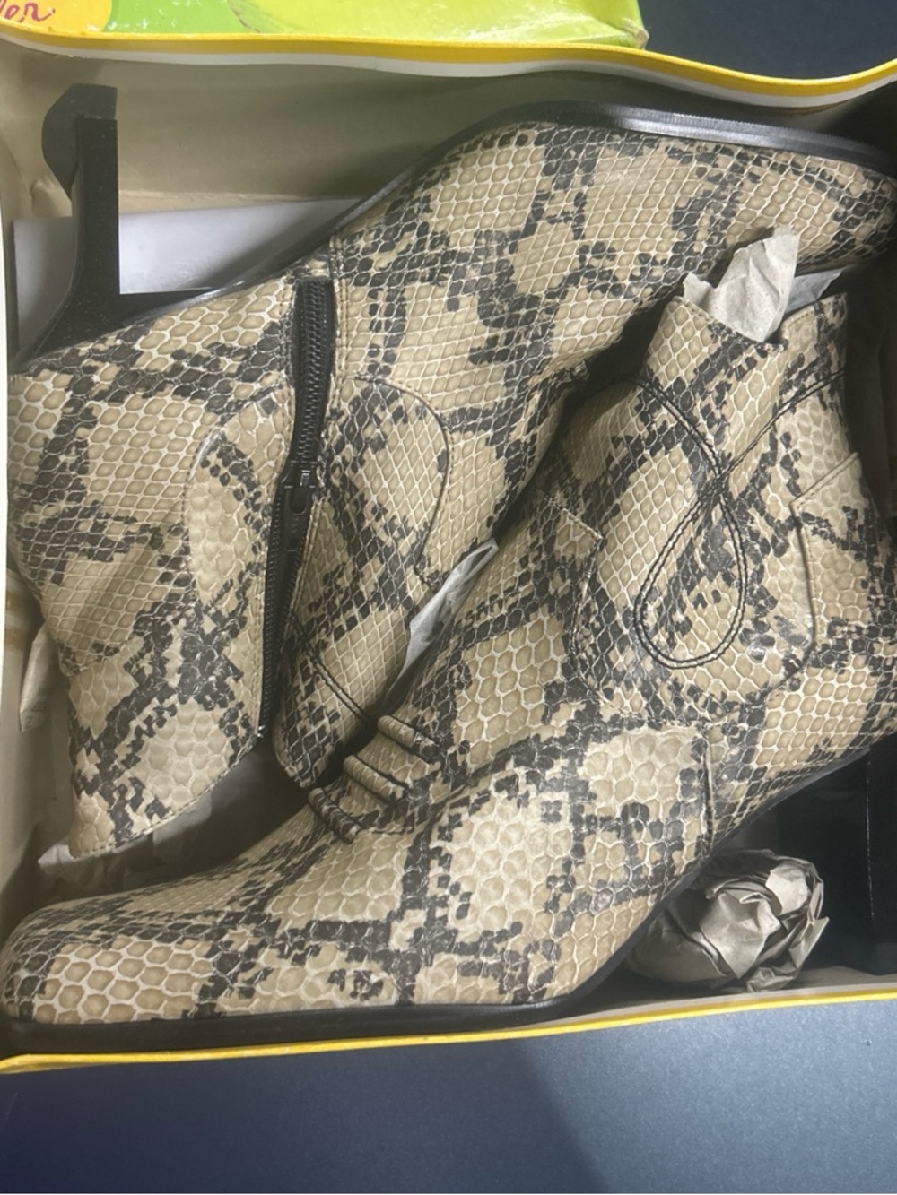 Vintage Snake Print Ankle Boots in Beige and Black